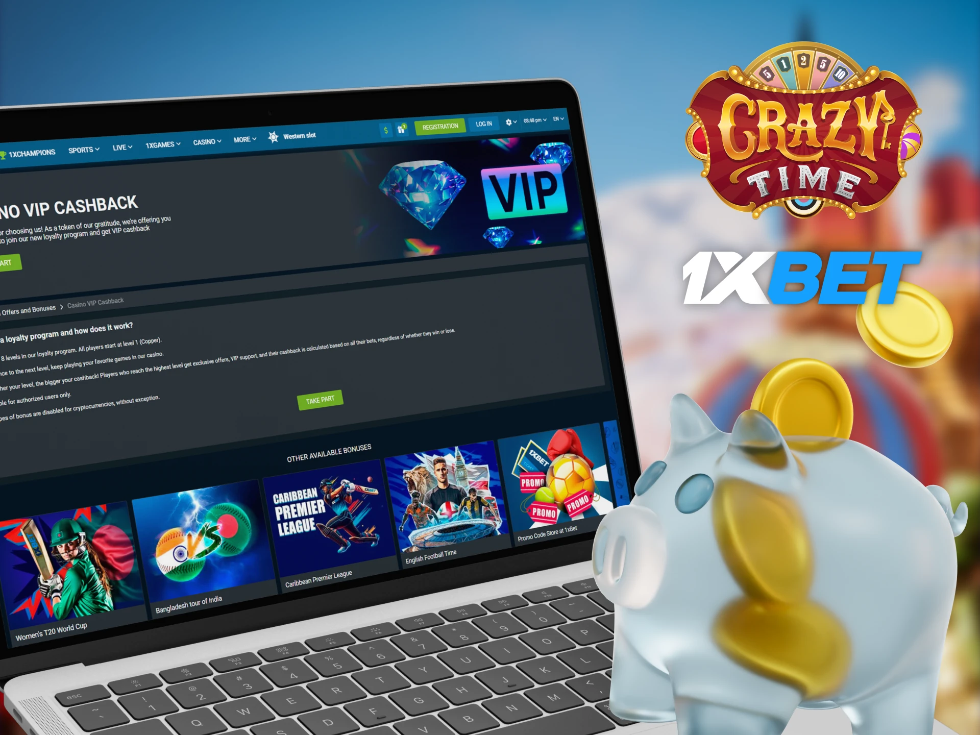 Join the 1xBet VIP Cashback program to benefit from playing Crazy Time.