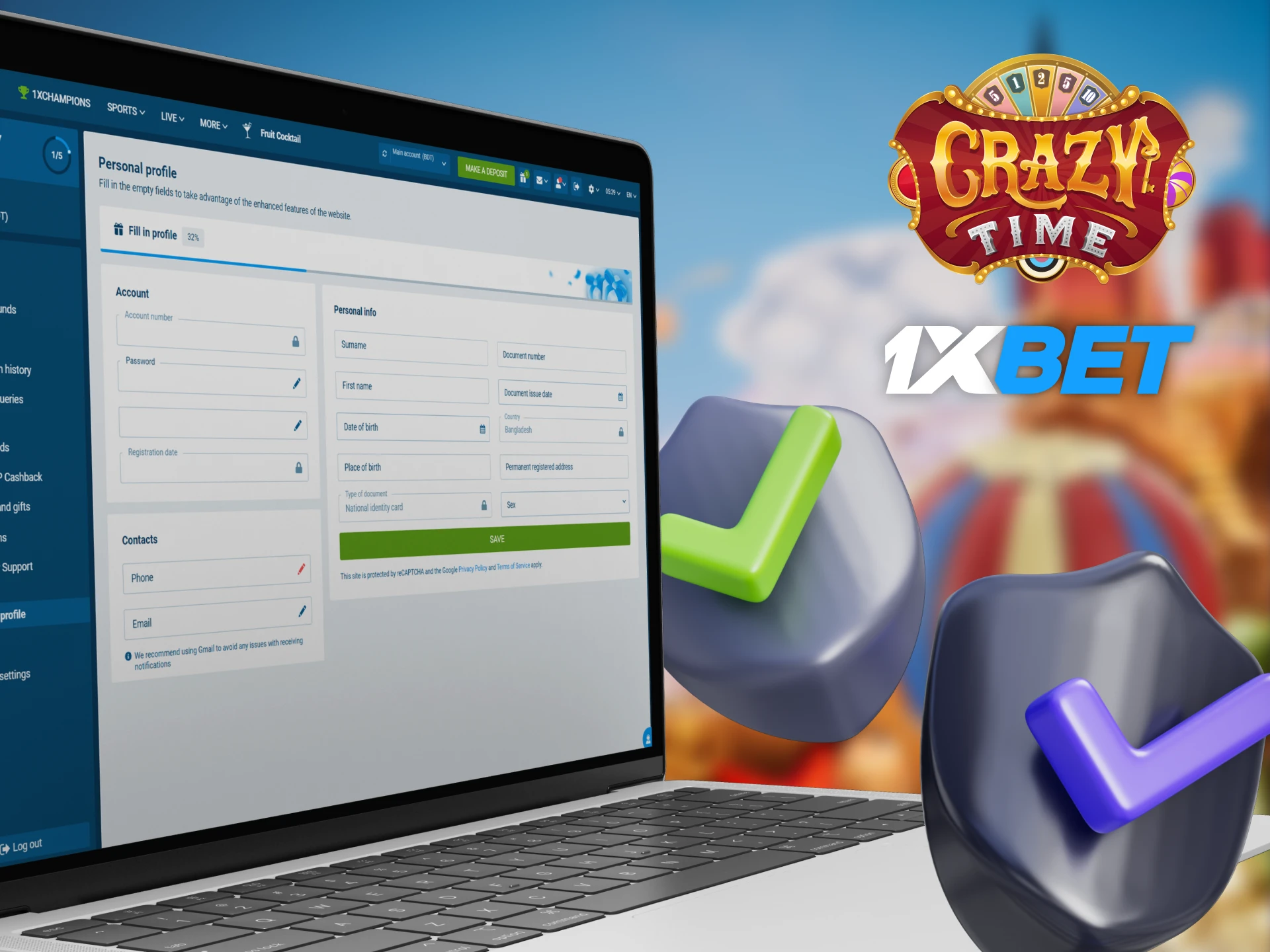 1xBet will protect your data so you can play Crazy Time without risk.