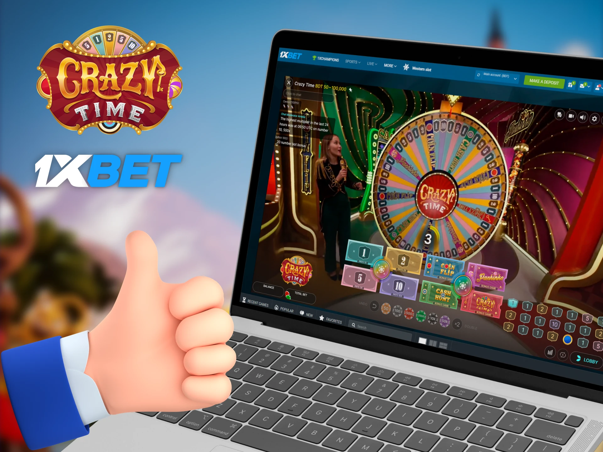 To play the Crazy Time live game, choose 1xBet casino.