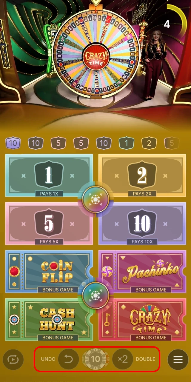 Set your bet amount in Crazy Time on Babu88.