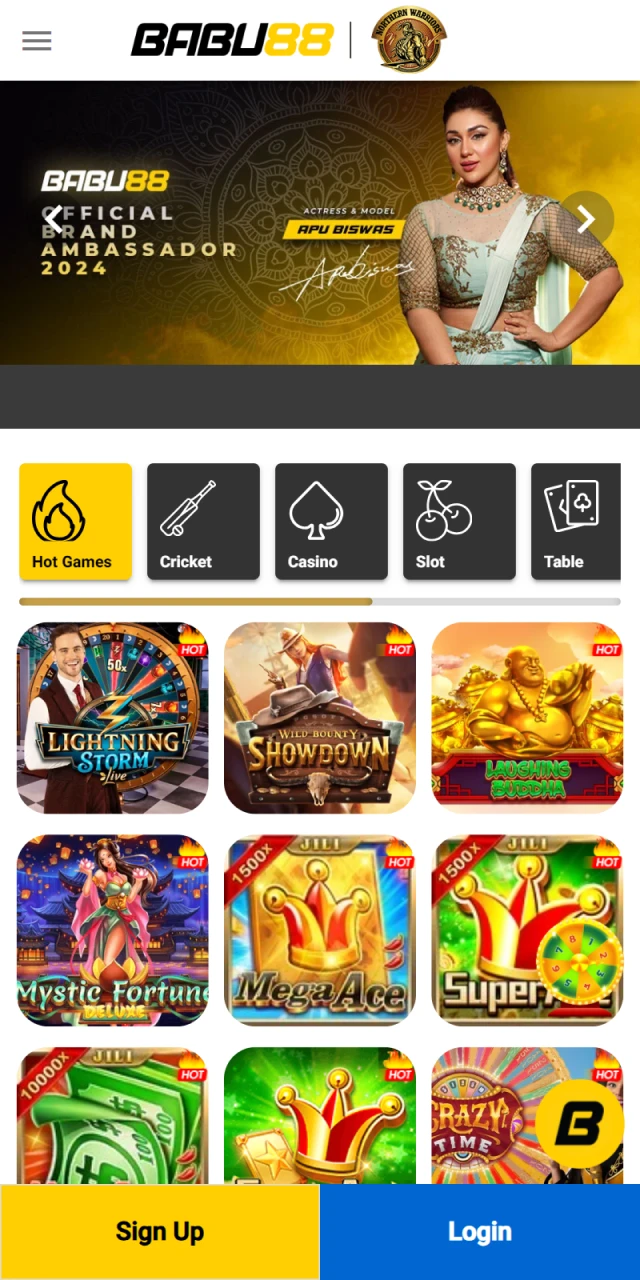 Home page of the Babu88 casino, where you can play Crazy Time.