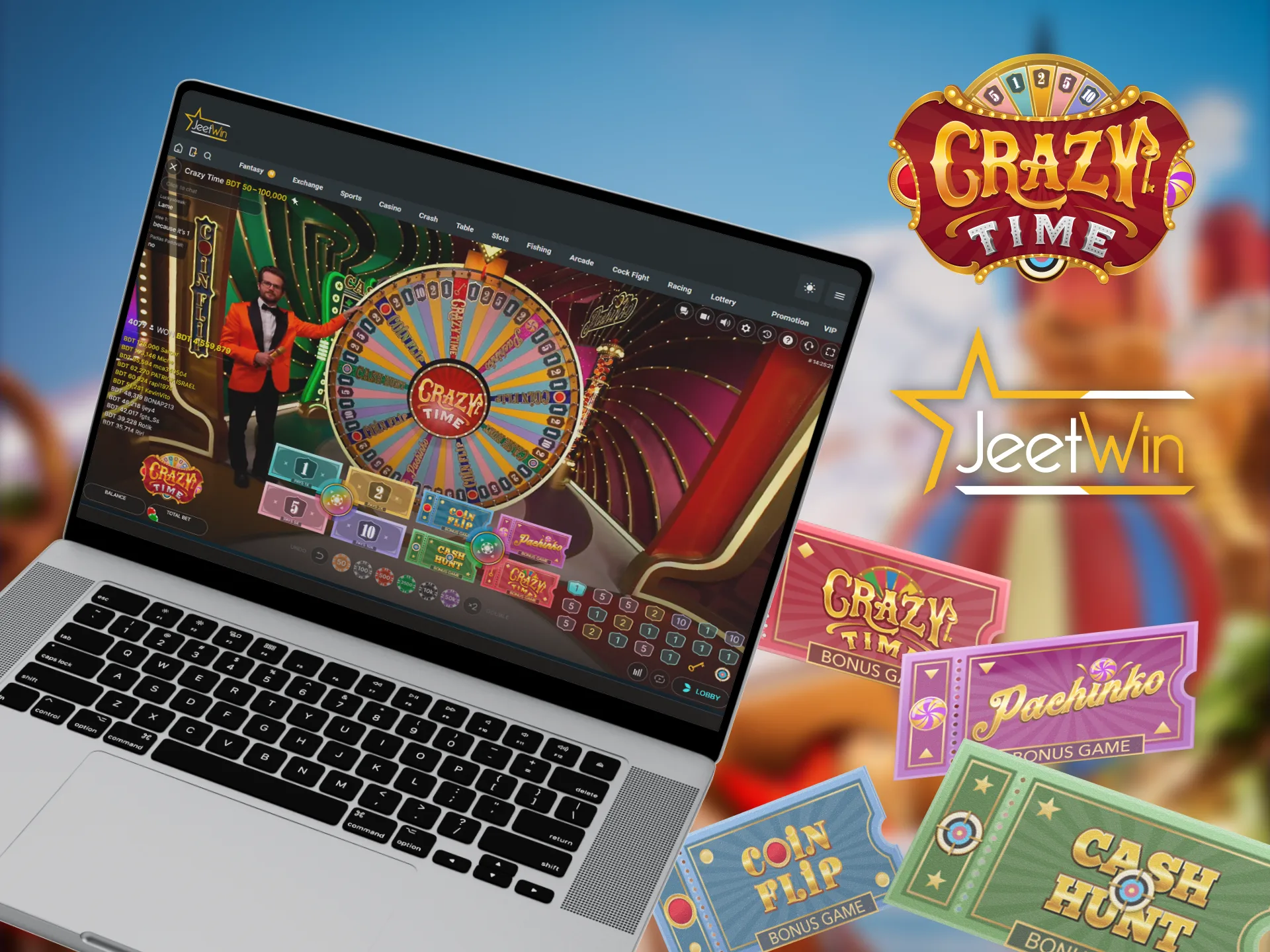 With Crazy Time bonus games on Jeetwin you can win big.