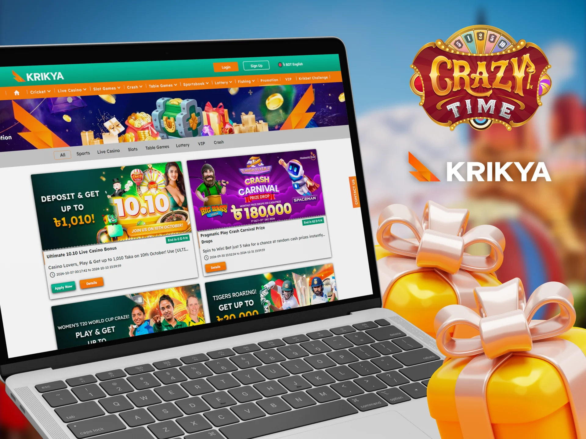 Krikya offers a welcome bonus to play Crazy Time profitably.