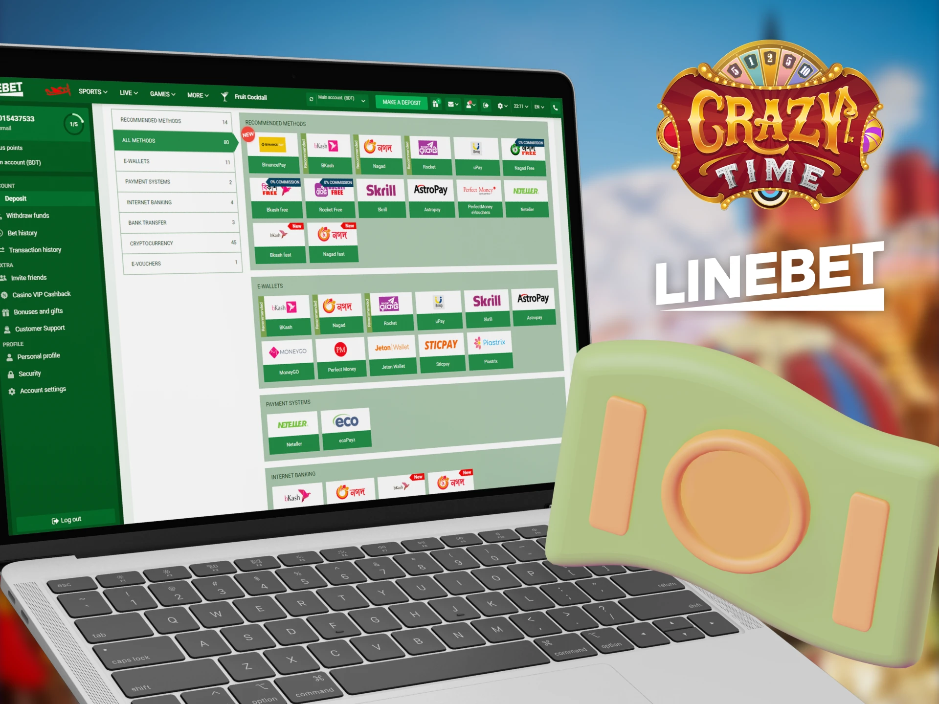 Make a deposit at Linebet and play Crazy Time.