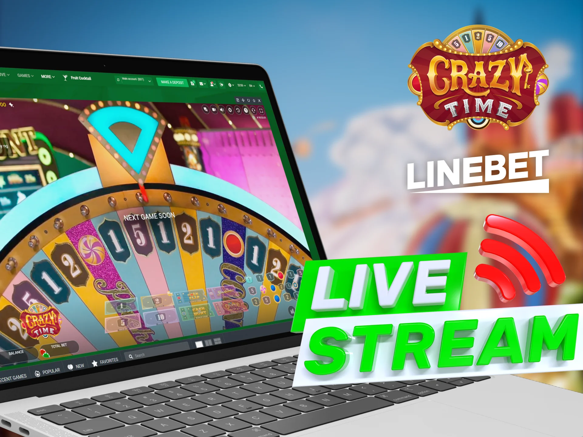 Watch Crazy Time live on Linebet.