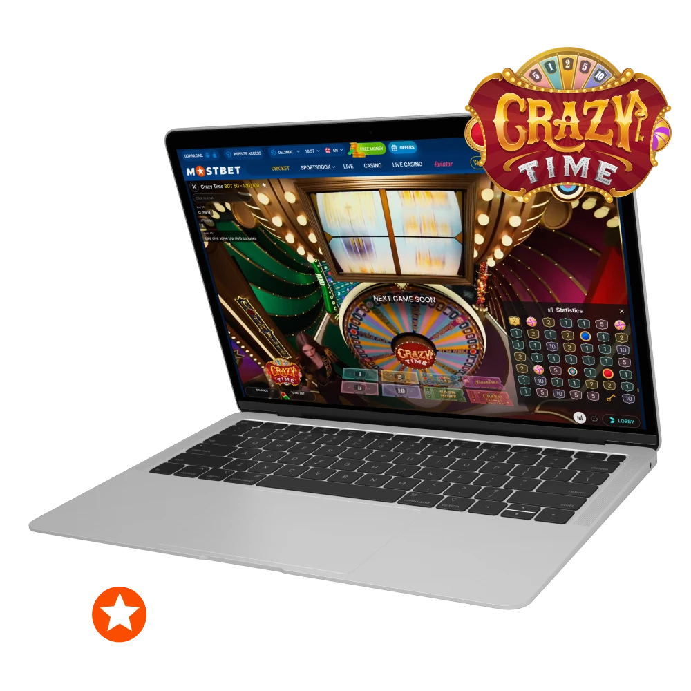 At Mostbet you can play the live casino game Crazy Time.