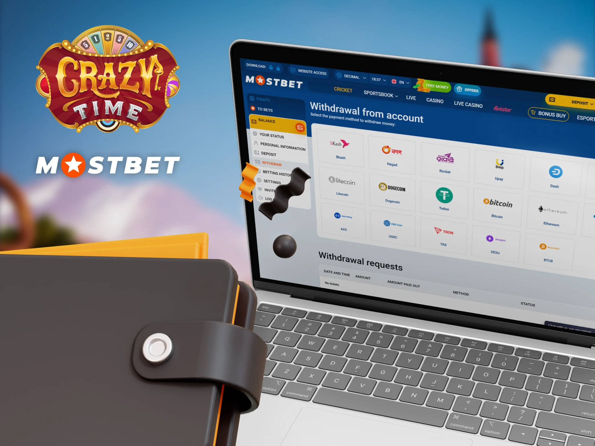 Withdraw your Crazy Time winnings to Mostbet by following this guide.