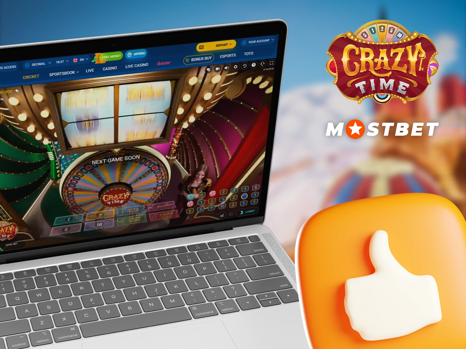 Try playing Crazy Time at Mostbet and win big.