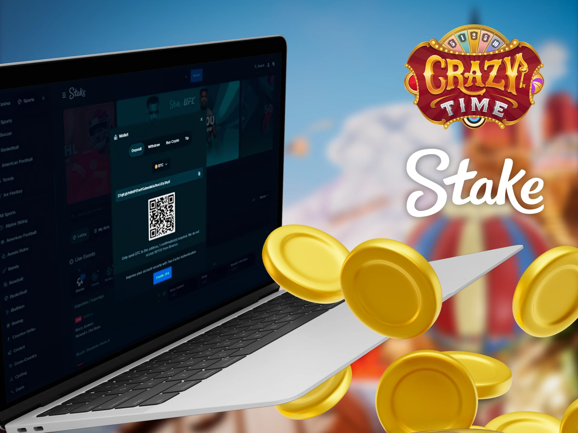 Deposit funds into your Stake account to play Crazy Time for real money.